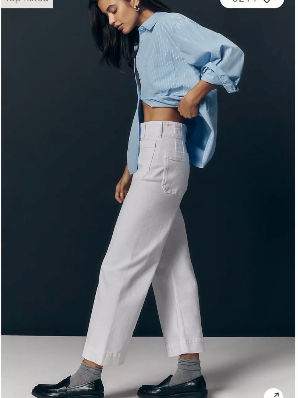 Anthropologie Maeve White Colette High Rise Crop Wide Leg Patch Pocket Pants 29 - Picture 2 of 13
